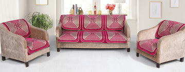 Nendle Velvet Fabric Sofa Cover Set of 5 Seater (Pink, 6 Pieces)